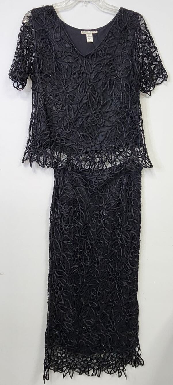 Vintage Silken Poetry Black Silk & Hand Crochet 2 piece set